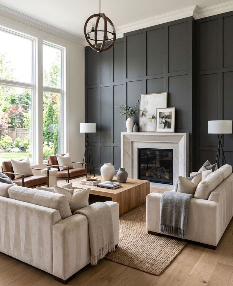 Living room board and batten feature wall