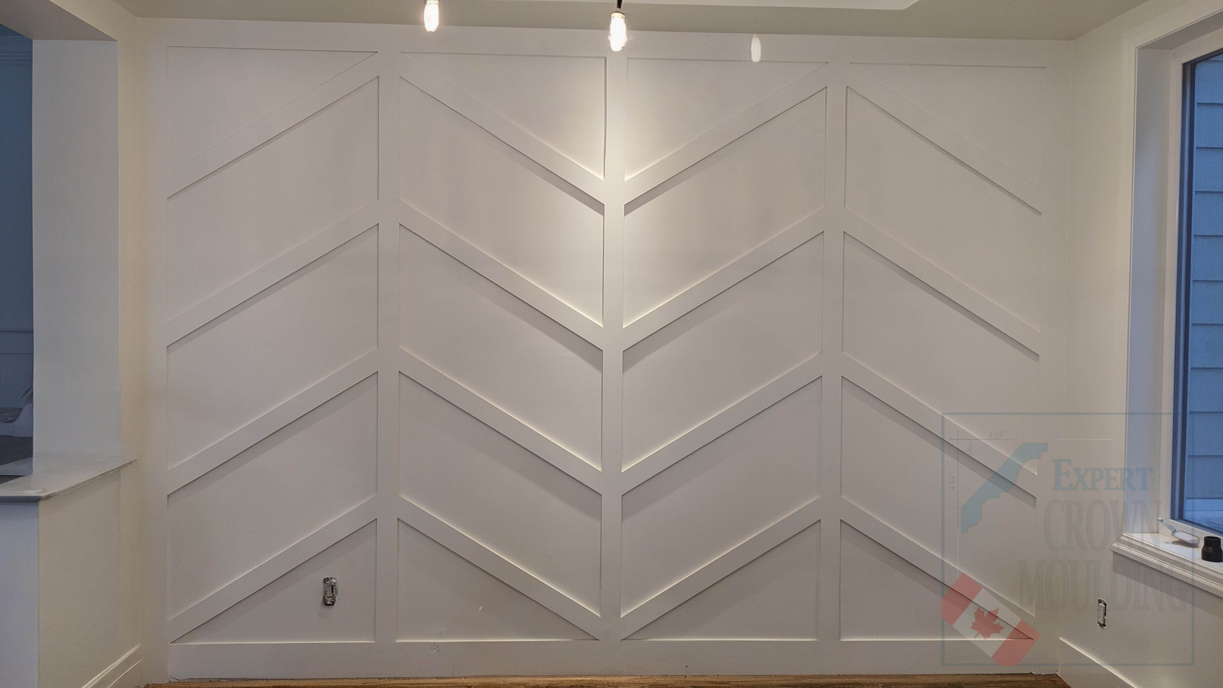 Chevron pattern feature wall living room