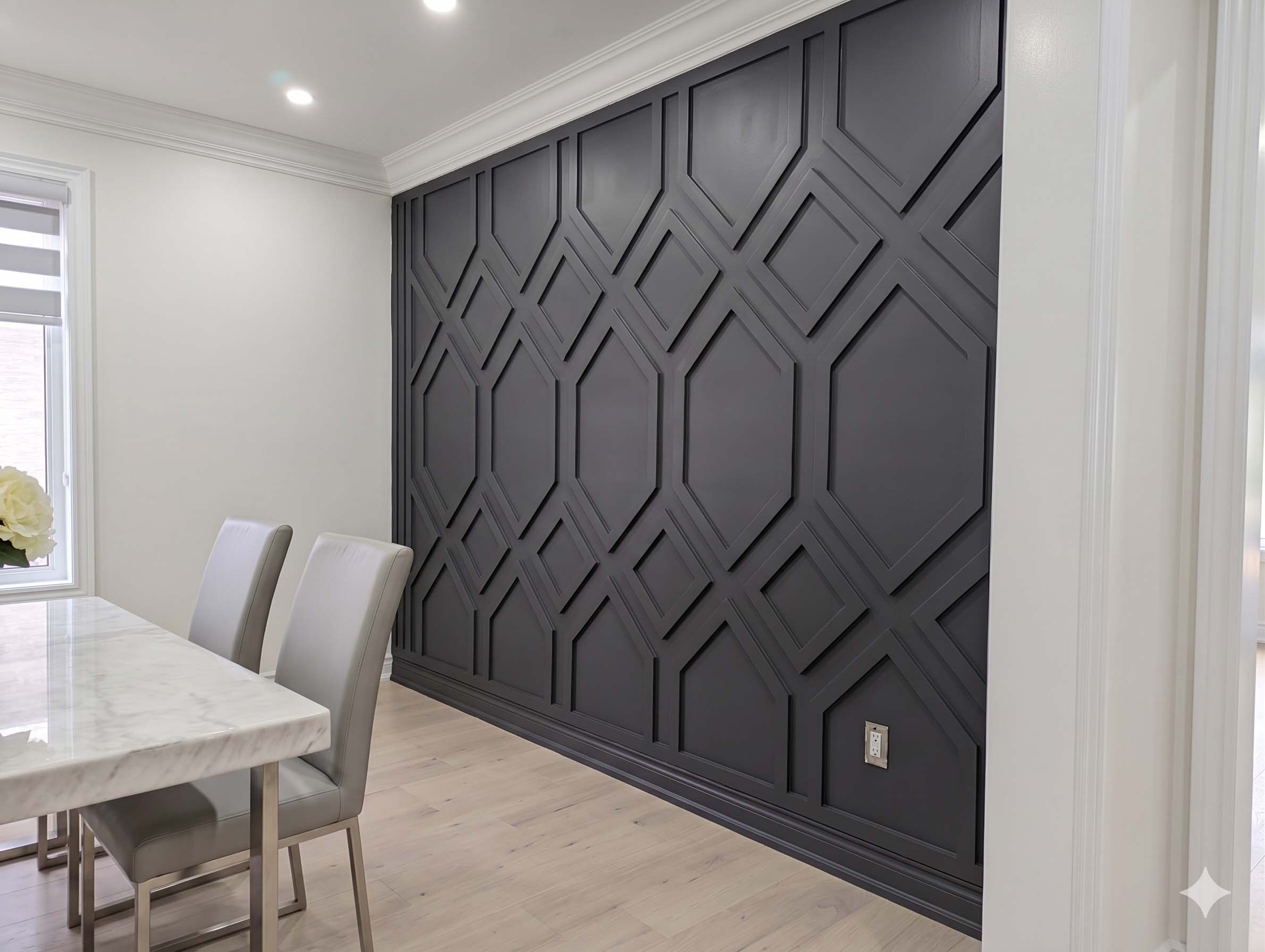 Dimond pattern geometric feature wall bedroom