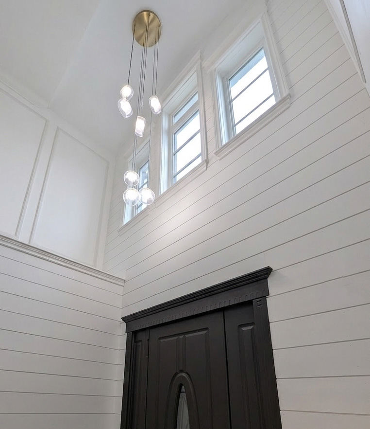 Painted white shiplap modern farmhouse feature wall