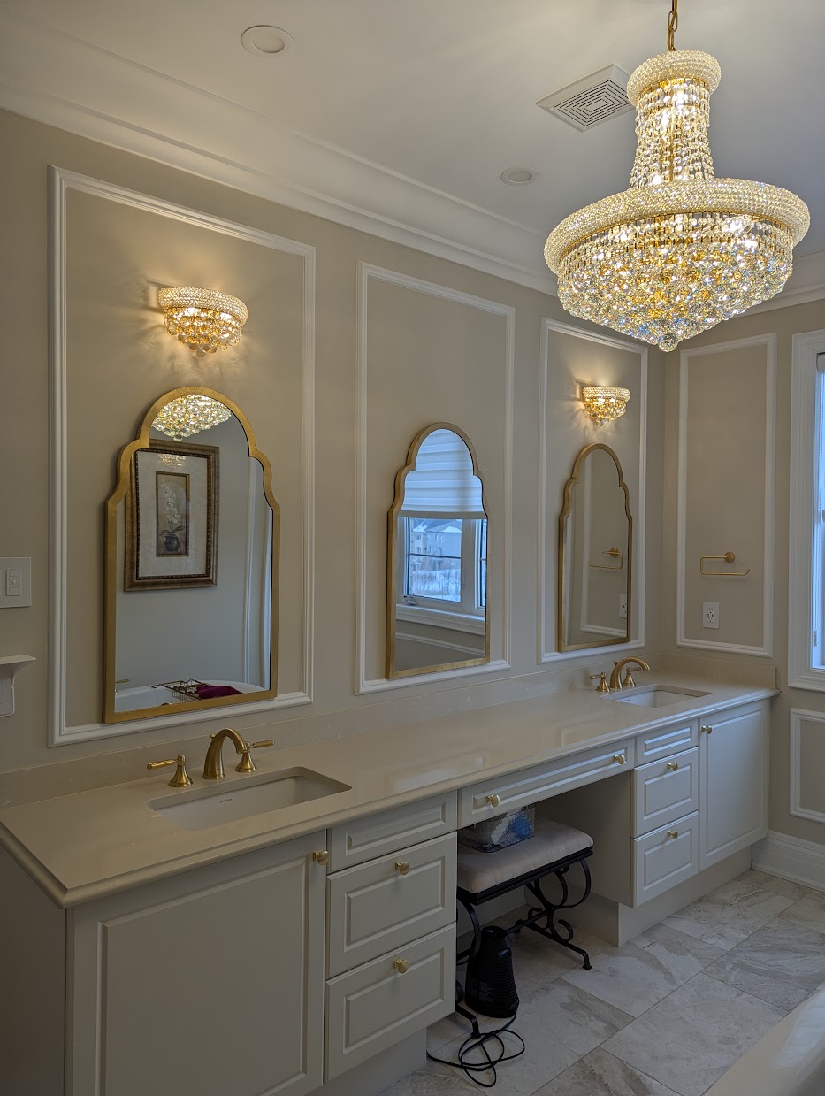 Picture-frame wainscoting bathroom install in Toronto