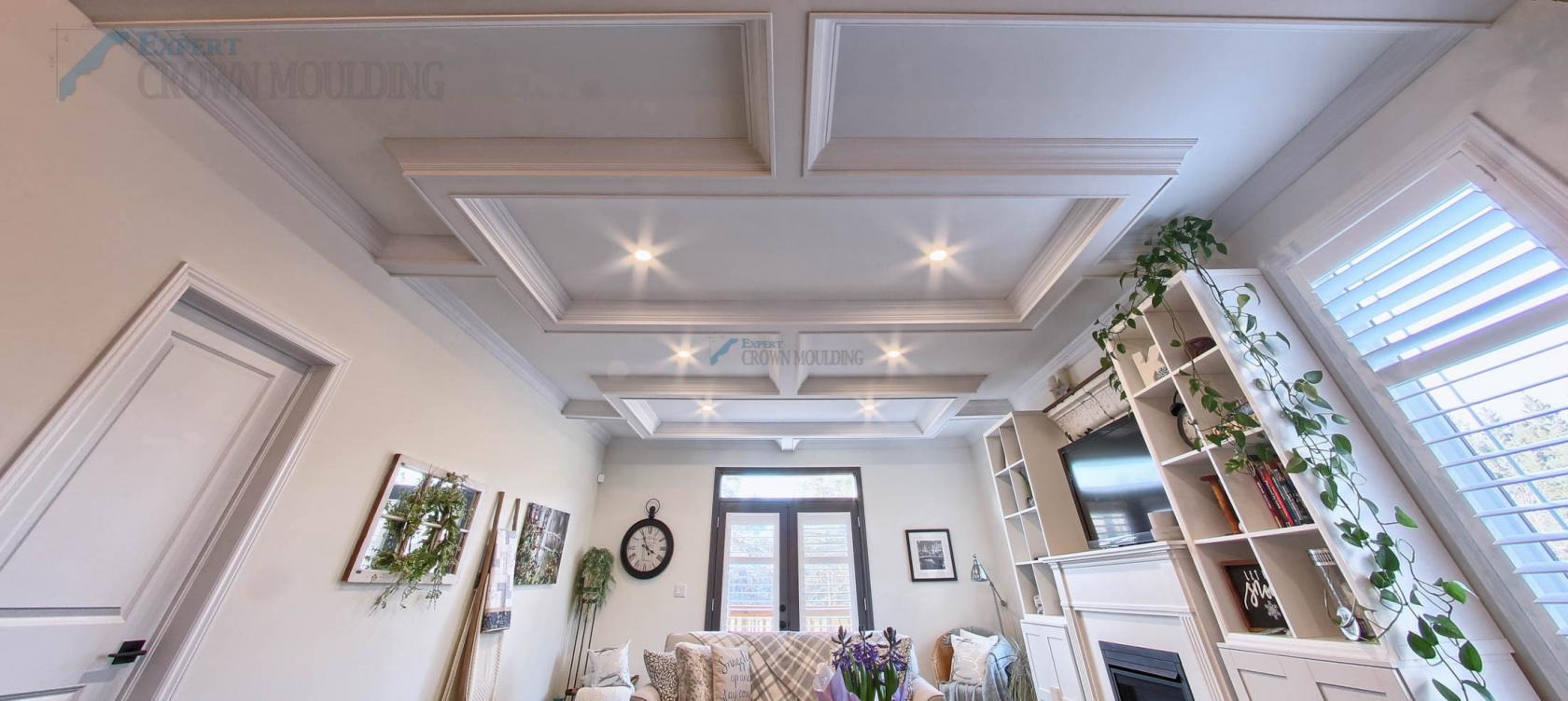 Waffle ceiling with crown moulding project in Oshawa