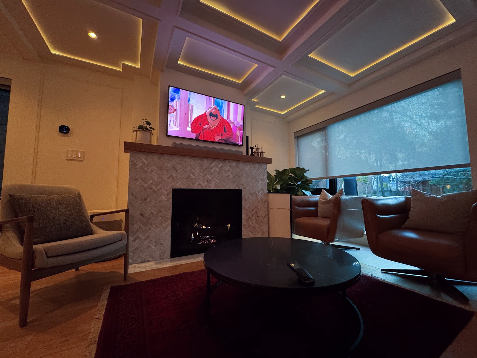 Waffle ceiling installation by Expert Crown Moulding in a Toronto-area home