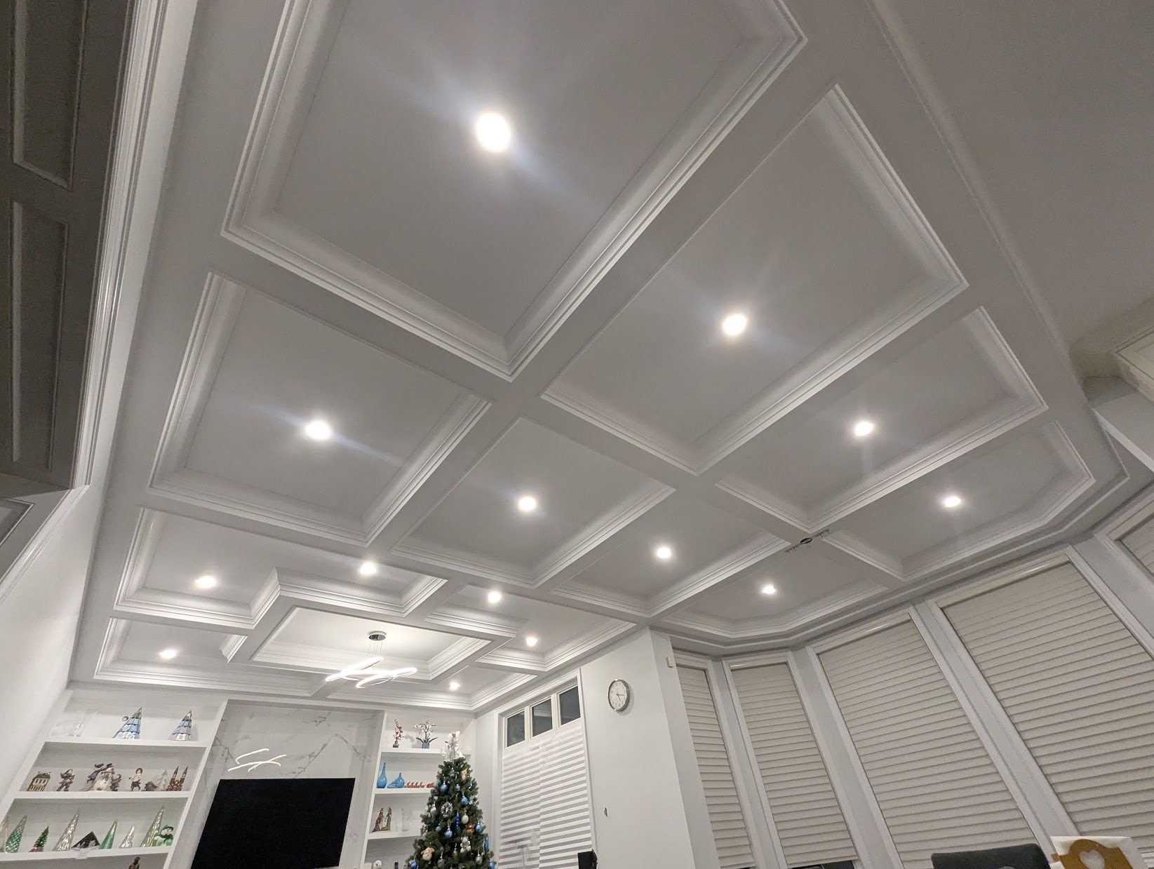 Waffle ceiling installation in a King City home &mdash; deep-grid coffered ceiling