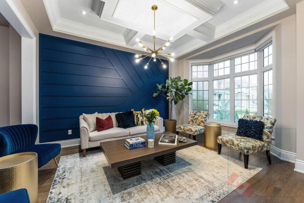 Geometric feature wall in living room Vaughan