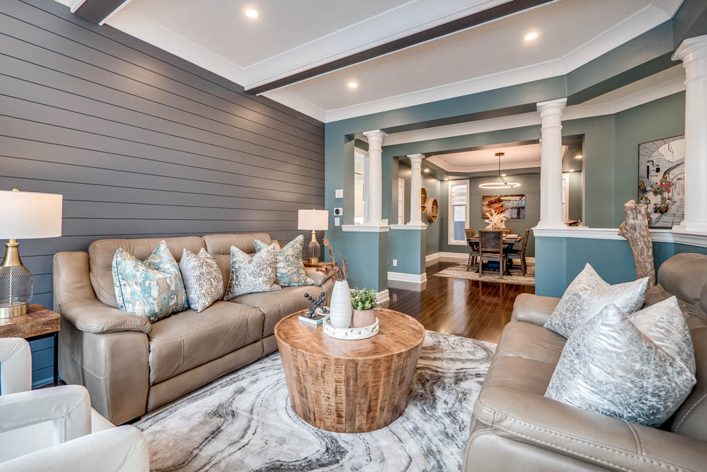Shiplap feature wall installation living room in Milton